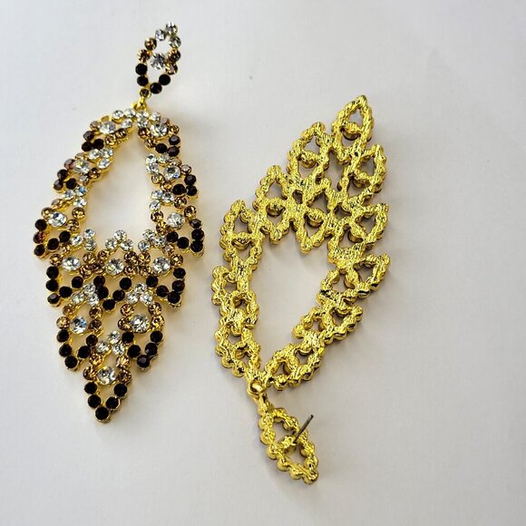 Amber and Crystal Rhinestone Chandelier Earrings - Picture 4 of 6